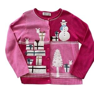 Festive Pink Snowman & Gifts Cardigan Sweater